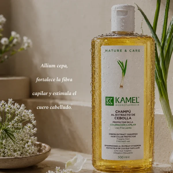 Champú de Cebolla KAMEL: Allium cepa fortalece la fibra capilar y estimula el cuero cabelludo