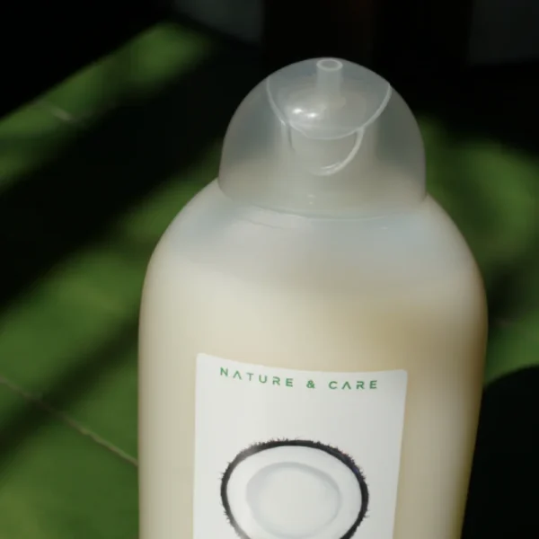 Gel de Ducha de Coco KAMEL, detalle del dosificador y etiqueta